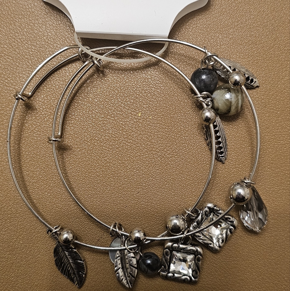 Silver Charm Bracelet with Leaf and Bead Accents